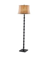 Traditional Floor Lamp with Black Metal Pole and Brown Burlap Bell Shade - $4,580.64 MXN