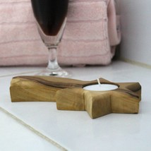 Olive Wood Candle Holder In The Shape Of The Bethlehem Star, Wooden Tealight Hol - £31.75 GBP