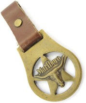 Marlboro Leather &amp; Solid Brass Dangle Keychain Keyring Purse Bag Auto Vintage - £38.91 GBP