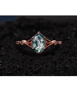 8*4 Vintage Moss Agate Engagement Ring, 14K Rose Gold Hexagon Cut Ring F... - £43.80 GBP