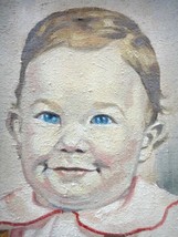 1944 Vintage Signed Baby Boy Portrait Oil Canvas Whistler Wood Frame 20&quot;x29&quot; - £69.55 GBP