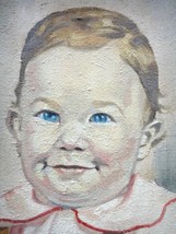 1944 Vintage Signed Baby Boy Portrait Oil Canvas Whistler Wood Frame 20&quot;x29&quot; - $89.05