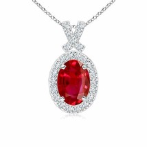 ANGARA Vintage Style Ruby Pendant with Diamond Halo in 14K Solid Gold | 18&quot;Chain - £2,241.34 GBP