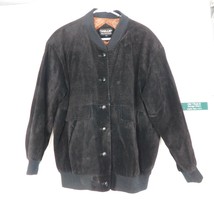 Vintage Pelle Suede Leather Bomber Jacket Ladies Size Large Black 1980’s Buttons - £31.03 GBP