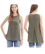 Madewell Silk Sunbask Sleeveless Tank Top Keyhole Olive Green Cotton Wom... - $15.99