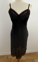 Vintage Kayser Women&#39;s 32&quot; Bust Full Slip Black Nylon Lace Ribbon Trim A... - £21.67 GBP