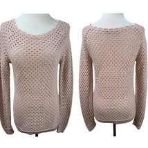 Ann Taylor Cotton Knit Openwork Oversized Pink Sweater Size M Light Lace - £13.73 GBP