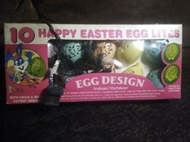 Vintage Plastic  Happy Easter  String Lights 10 Lites  molded eggs Chick design - £19.60 GBP