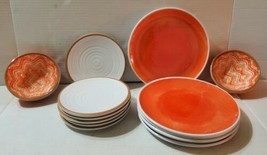 Melamine Dinner Plates Bowls Saucers Orange White 18 pcs Round Dinner Ware  - $27.69