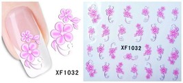 Nail Art Water Transfer Sticker Decal Stickers Pretty Flowers Pink Green XF1032 - £2.39 GBP
