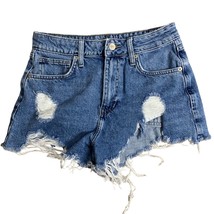Forever 21 Destroyed Cut Off Denim Shorts 26 Med Wash High Rise Distressed - $18.50