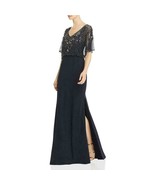 Aidan Mattox Flutter Sleeve Beaded Gown with Crepe Skirt Twilight Size 6... - $203.75 CAD