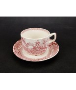 Pink Willow Flat Cup &amp; Saucer Unknown Maker, Fountains &amp; Swans Design - £11.71 GBP