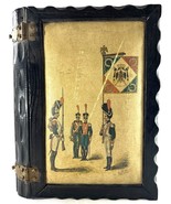 VTG Enesco Wood Stash Trinket Faux Book Box Napoleon Red Felt Brass Leather - €57,42 EUR