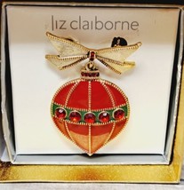 Liz Claiborne Christmas Ornament Brooch Bauble Macy's Holiday Lane w Box Enamel - $7.46