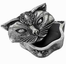 Alchemy Gothic Sacred Cat Ailouros Trinket Box w/ Lid Antiqued Silver Resin V78 - £19.88 GBP