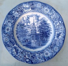 Liberty Blue Colonial Independence Hall Staffordshire Ironstone Plate Vintage - £13.23 GBP