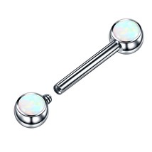 1PC 14G Titanium Nipple Piercing Opal &amp;Crystal Nipple Shiled Bars Internally Thr - £11.11 GBP