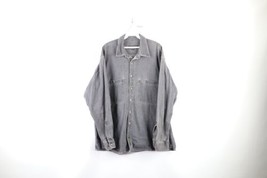 Vintage 90s Timberland Mens XL Distressed Baggy Fit Denim Button Shirt Black - £31.07 GBP