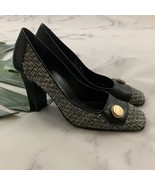 Bruno Magli Vintage 90s Pumps Heels Size 8 AA Gray Tweed Black Leather Italy - $665.64 MXN