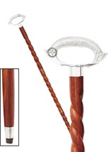 Nickel Walking Cane Wooden Stick with Brass Handle Gift Men &amp; Women 37 inch POO - £29.40 GBP