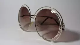 Retro 70s Boho Oversized Round Halo Sunglasses – Double Wire Gold Tone - $5.00