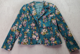 Kate Hill Blazer Womens Petite 10 Teal Corduroy Floral Single Breasted 1... - £21.87 GBP