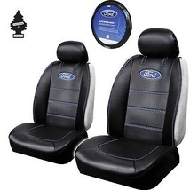 Car Truck SUV Seat Steering Covers Set For Ford Black Leatherette Universal Size - £57.53 GBP