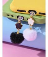 Fashionable Furball Flower Pendant Phone Dust Plug Stylish Gift for Couples - $6.98 CAD+