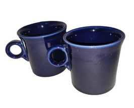 Set 2 Vintage Fiesta Ware Porcelain Coffee Mugs Navy Blue Ring Holder Re... - $19.39