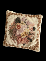 Vtg Pillow Needlepoint Tapestry Floral Flowers Romantic English Country 15&quot;x15&quot; - £74.45 GBP