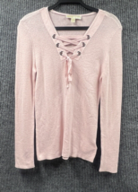 Michael Kors Sweater Shirt Womens Large Pink Blossom Lace Up V-Neck Knit... - £18.01 GBP