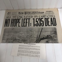 New York American Titanic &quot;No Hope Left &quot; April 17, 1912 Newspaper Reprint - £16.75 GBP