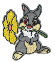 2.5X3.25" gray Thumper rabbit bunny yellow Daisy flower IRON ON / SEW ON... - $7.59