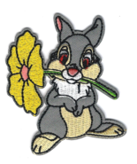 2.5X3.25" gray Thumper rabbit bunny yellow Daisy flower IRON ON / SEW ON PATCH - $7.59