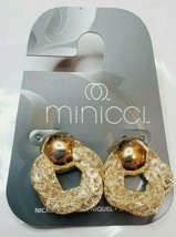 Minicci Gold Tone Crystal Filled Mesh Stud Back Earrings 1 Inch New - £8.55 GBP