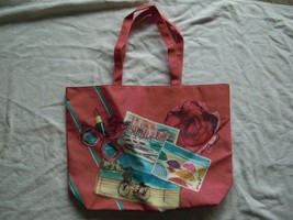 Lancome French Riviera Photo Collage Coral Lined Canvas Tote New WO/T - $12.99