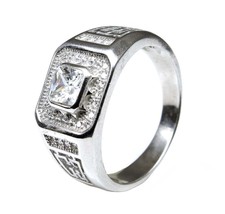 Puro Argento Sterling Uomo Anello Zirconia Cubica Finitura Platino - £26.96 GBP