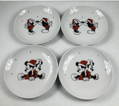 DISNEY Christmas Mickey &amp; Minnie Mouse Set of 4 Assorted Appetizer Plates NWT - £23.96 GBP