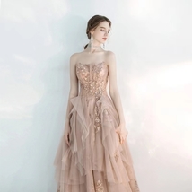 Women Maxi Sequin Dress Sleeved High Waist Sequin Maxi Formal Dress, Pink Sequin image 6