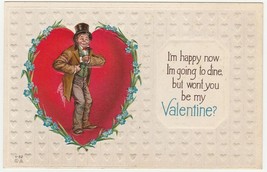 Vintage Postcard Valentine Man in Top Hat Hobo With Silly Grin Embossed - $6.92