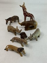 8 VTG Wood Hand Carved African Folk Art Animal Figures Lion Giraffe Rhino MORE - £77.86 GBP