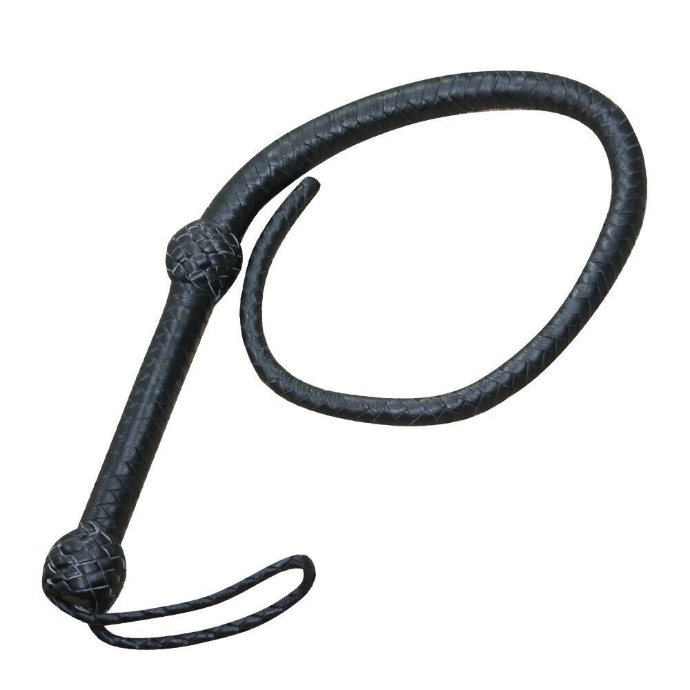 Indiana Jones Bullwhip Genuine Leather Black 3 Feet Long 12 Plait Bull Whip - $22.43