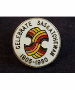 PIN BACK CELEBRATE SASKATCHEWAN 1905-1980 COMMEMORATIVE 75TH Anniversary - $12.19 CAD