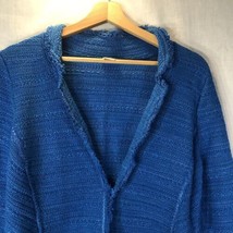 Chico&#39;s Size 1 Medium Royal Blue One Button Jacket Cotton Blend Blazer Knitted - £23.29 GBP