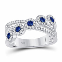 14kt White Gold Womens Round Blue Sapphire Crossover Band Ring 1/2 Cttw - £640.23 GBP
