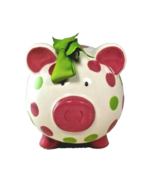 Burton + Burton Girls Pink and Green Polka Dot Piggy Bank with Bow Still... - £18.03 GBP
