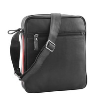 DR337 Men&#39;s Leather Cross Body Travel Flight Bag Black - £58.36 GBP