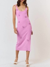 Lalavon rosette ribbed kit sweater midi dress in Candy Pink - £40.15 GBP