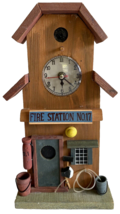 Wooden Wall Clock FIRE STATION NO. 17 Bird House, Works Size 8&quot;X12&quot;X8&quot; inches - £13.95 GBP